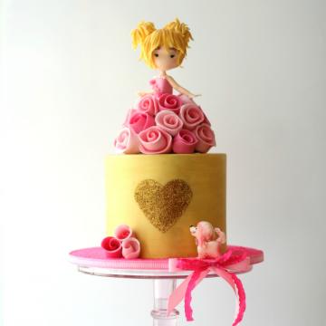 Golden, Rose, Figure Cake Full View